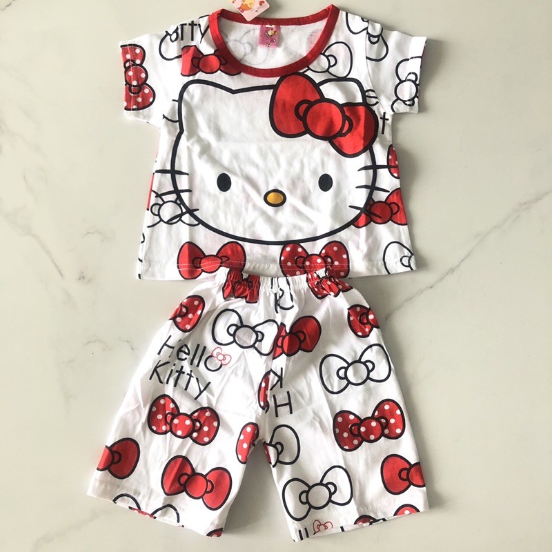 SETELAN ANAK KAOS KATUN HELLO KITTY BAJU RUMAH