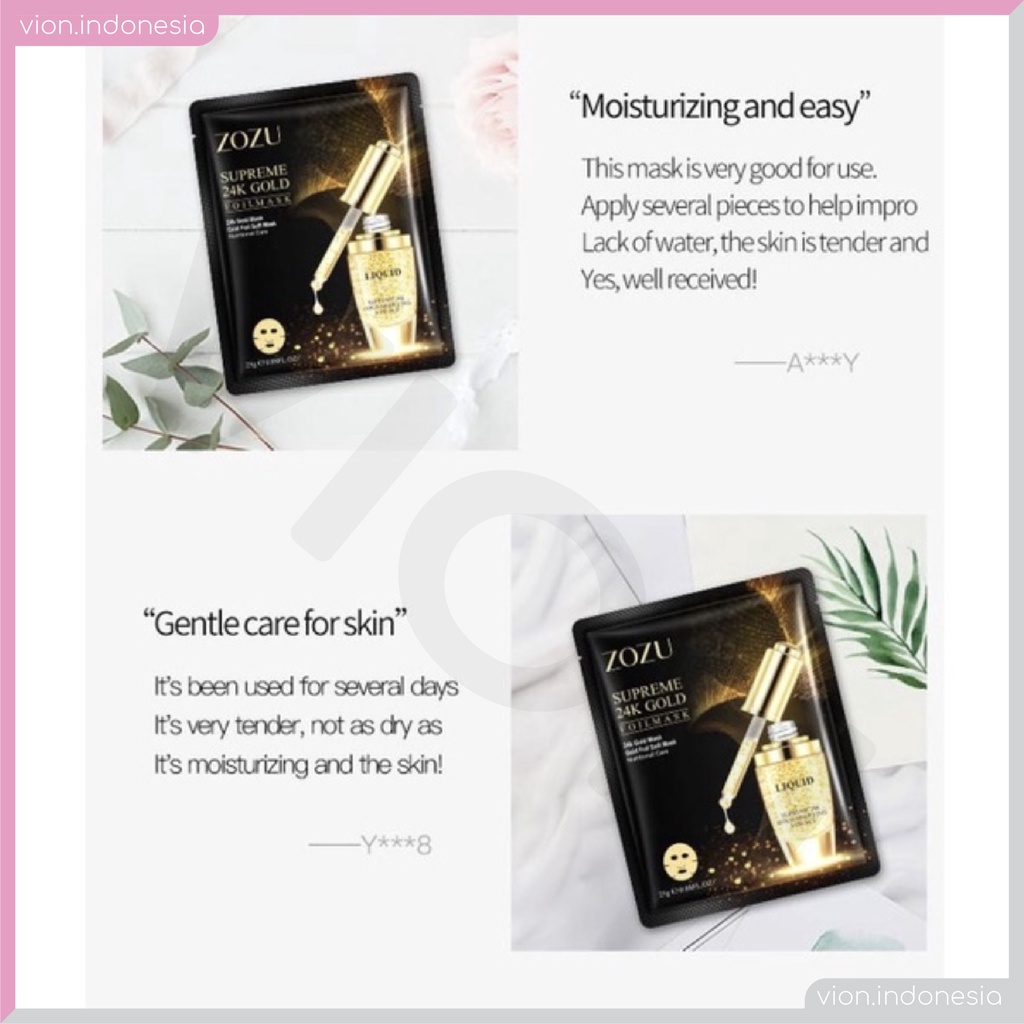 ZOZU Supreme 24K Gold Foil Sheet Mask Moisten Hyaluronic Masker Emas Premium Original ZO001