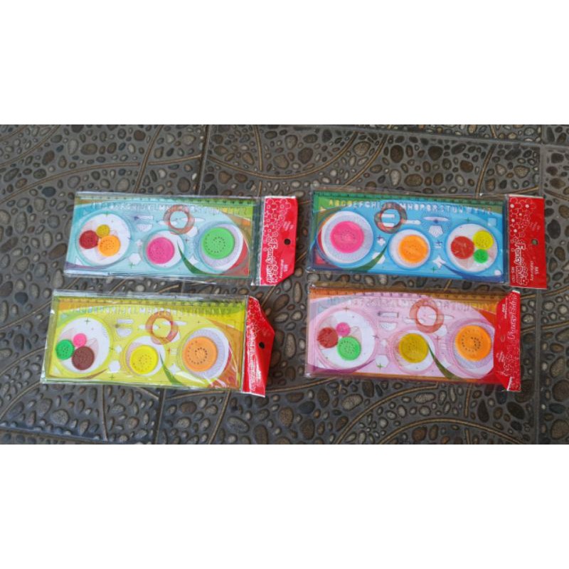 

Penggaris Rotary 4 warna/Spirograph penggaris geometrik set Spirograf Garisan Rotary