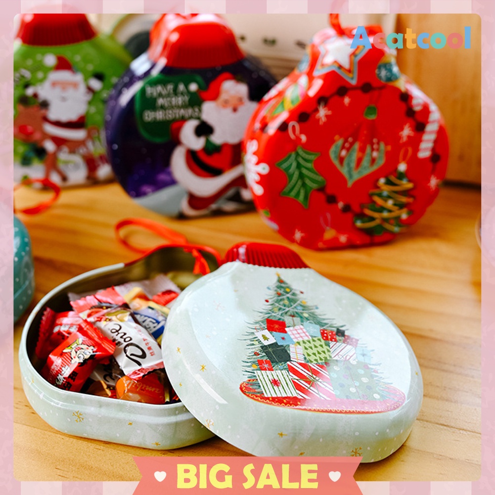 Christmas Candy Tin Box Tinplate Can Hanging Children Gift Packing Case
