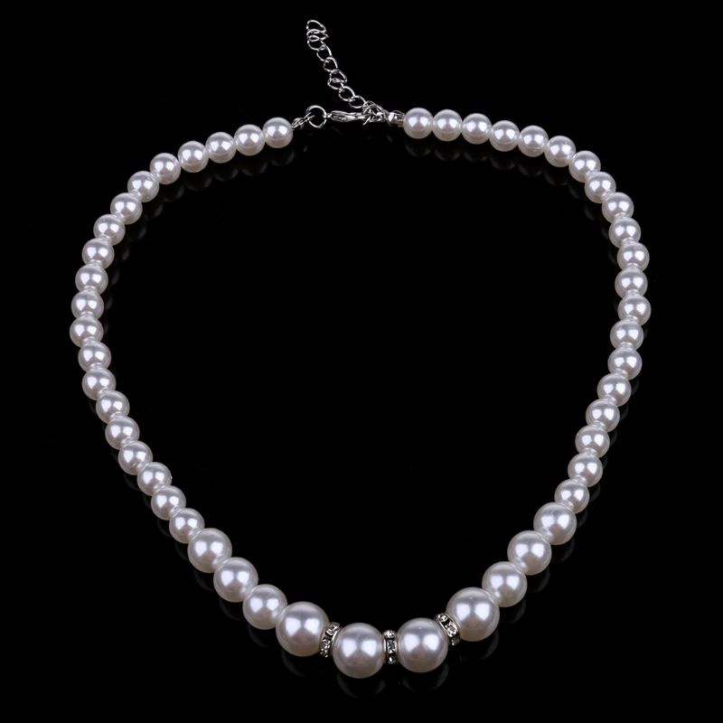 SIY  Faux Pearl Diamond Crystal Necklace Earrings Bracelet Set Jewelry for Women Wedding