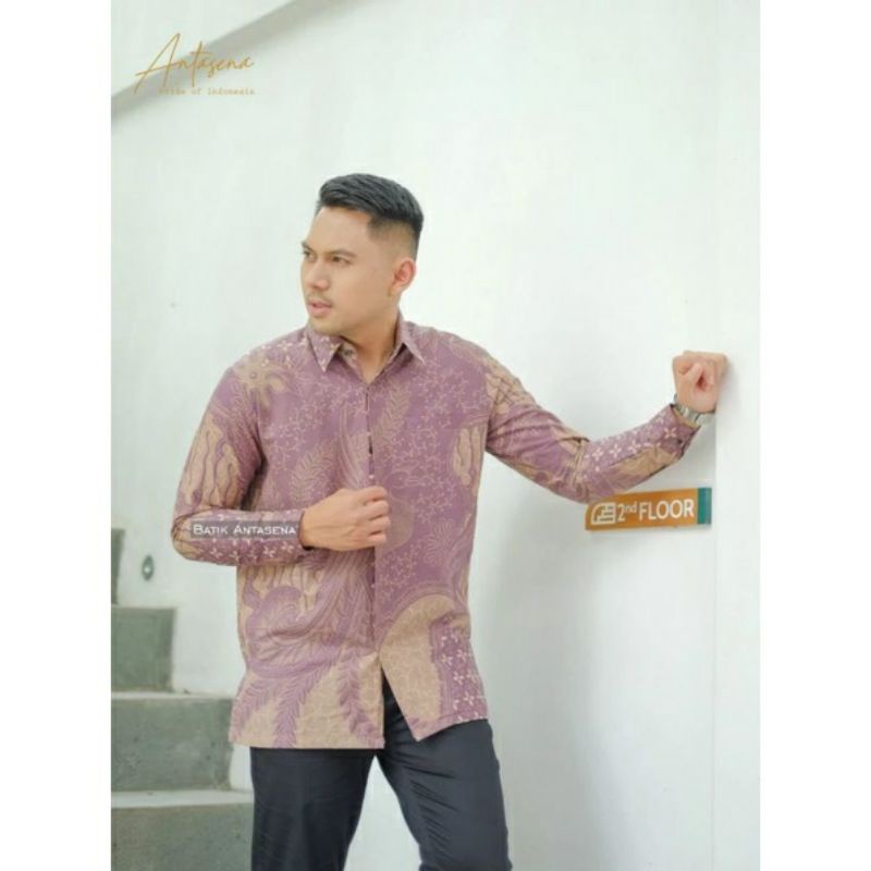 PEKSI TRUNTUM PINK Kemeja Batik Pria Slimfit Premium Lengan Panjang Bahn Katun Halus Lapis Furing