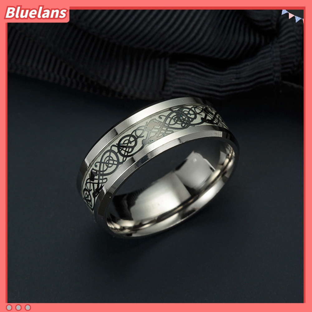 Cincin Desain Naga Luminous Bahan Stainless Steel Gaya Vintage Klasik Untuk Pria Dan Wanita