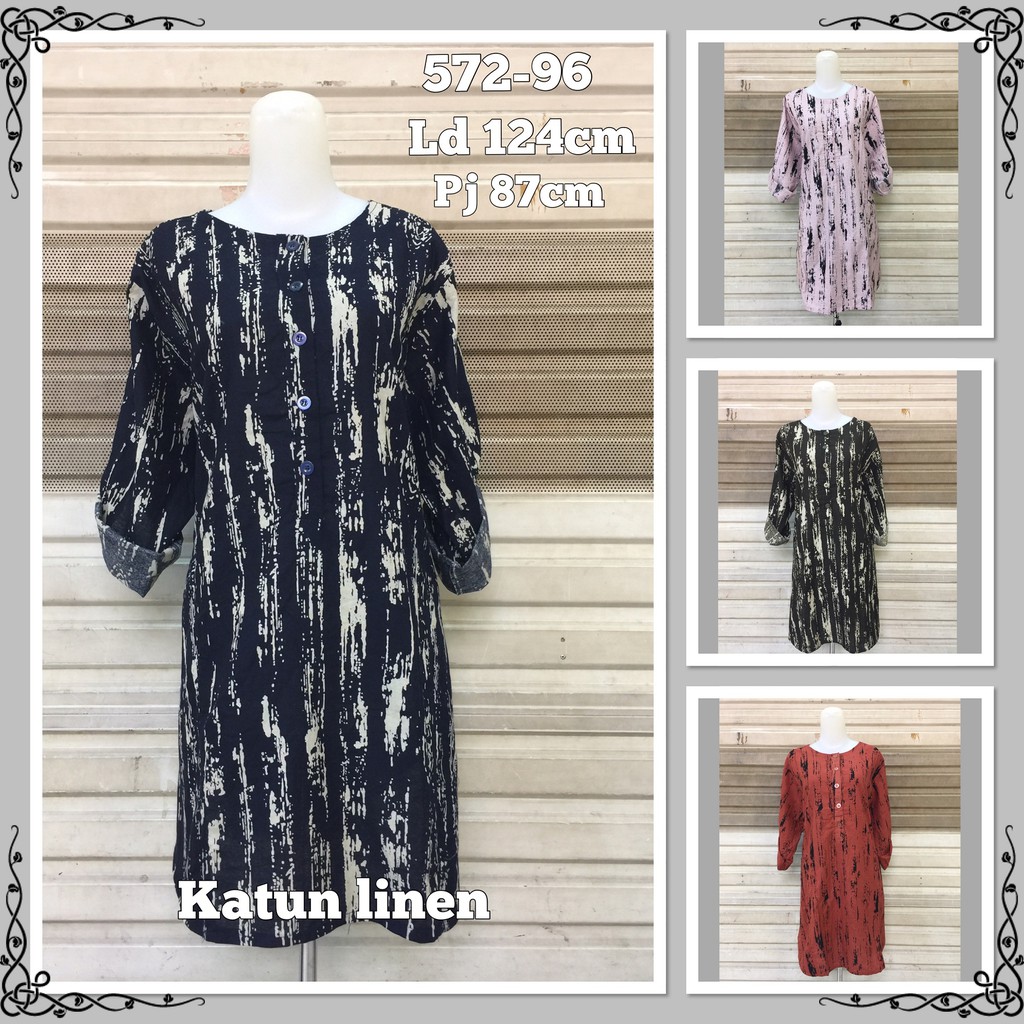 TUNIC XXL WANITA MOTIF ABSTRAK GARIS KAYU 572-96 4 WARNA