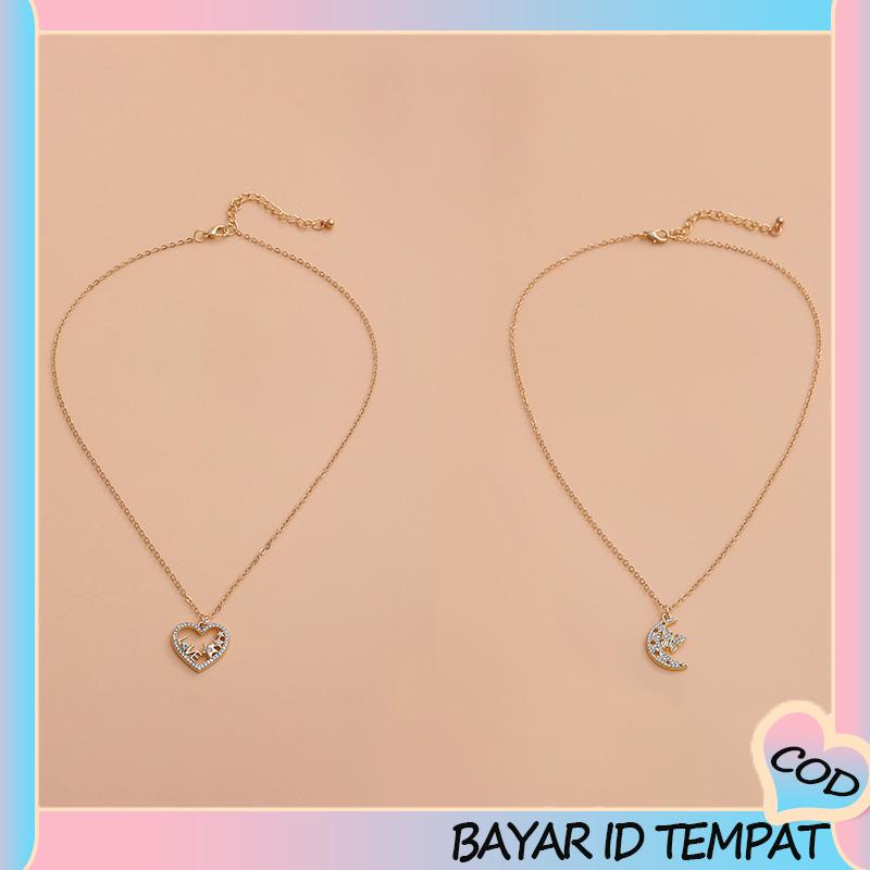 COD❤️ Fashion Indah Cinta Bulan Bintang Kupu-kupu Berkilau Kalung Surat CINTA-A.one