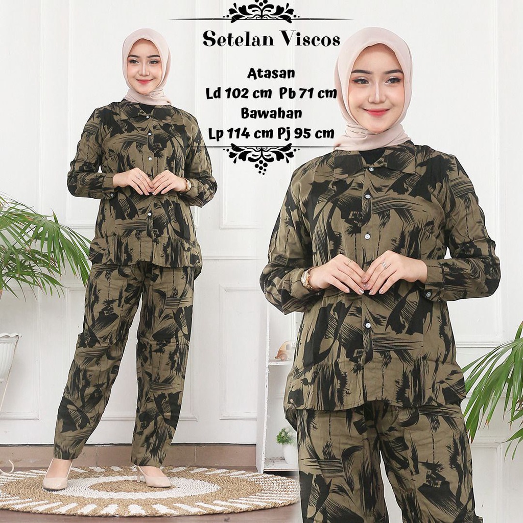 Prilly One Set Wanita Rayon Viscose Premium Setelan Wanita Lengan Panjang Set Celana Kekinian