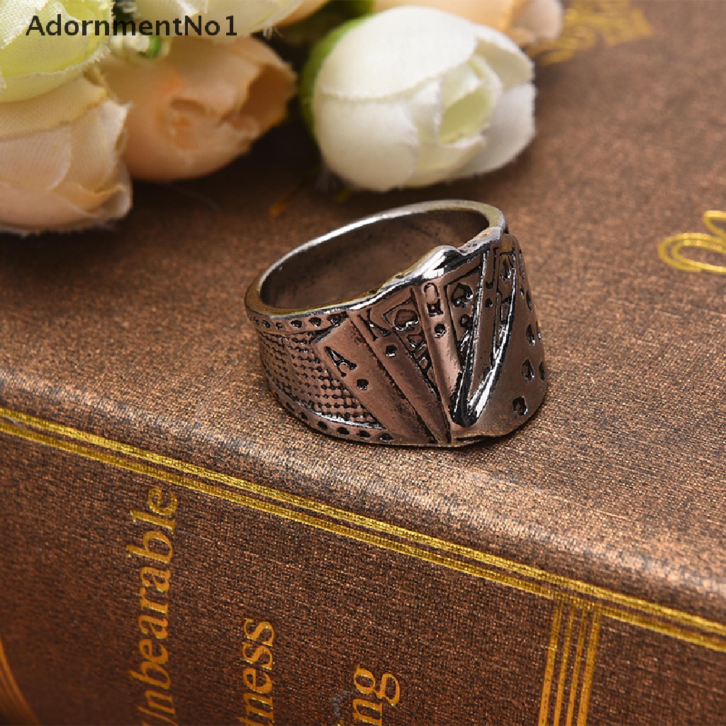 (AdornmentNo1) Cincin Gaya Punk Gothic Motif Kartu Poker Warna Silver Untuk Perhiasan Wanita / Hadiah