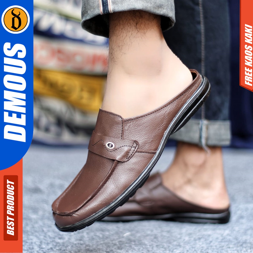 Sepatu Sandal Casual Kulit Asli Bustong Tutong Sendal Slop Original Murah Terbaru Kekinian