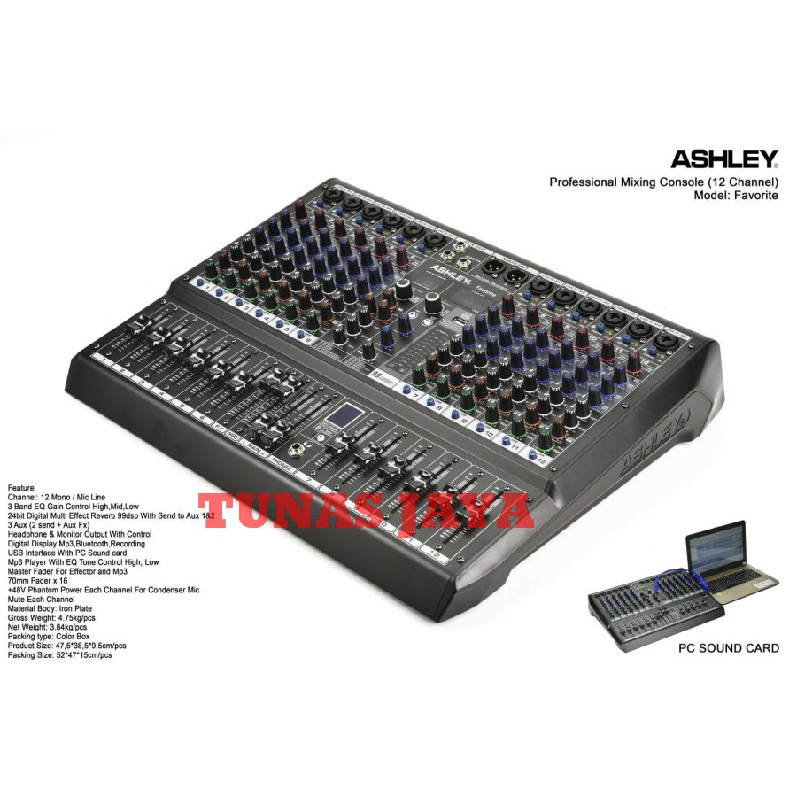 MIXER AUDIO ASHLEY FAVORITE12  FAVORITE 12 12 CHANNEL ORIGINAL