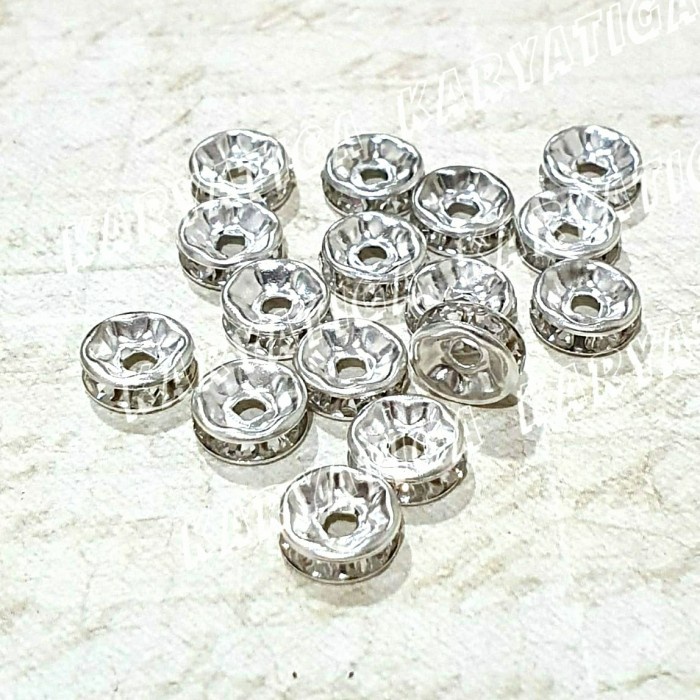 Manik Pembatas Kalung / Spacer Kalung / Gelang 8 mm - Perak (20 Pcs)