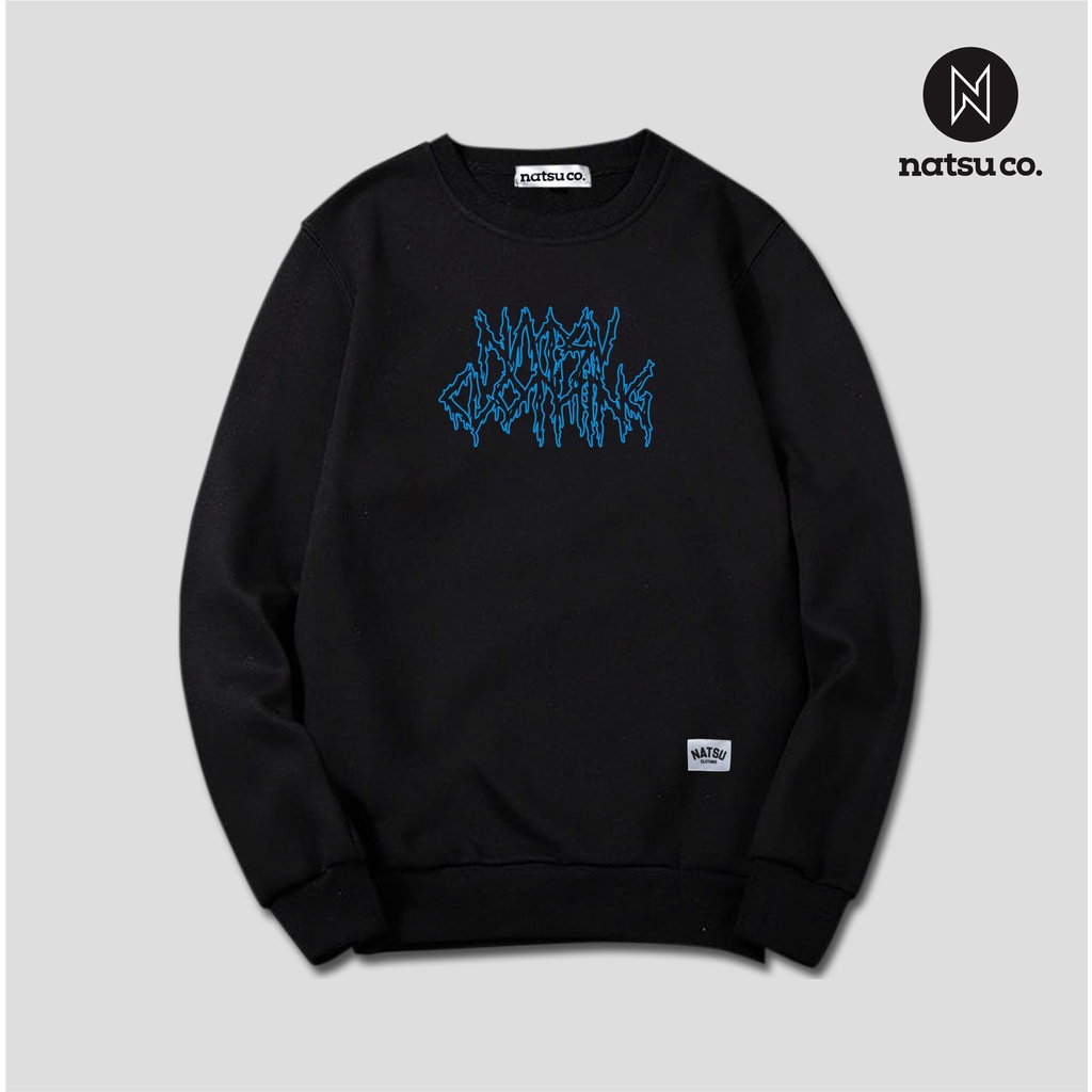 Sweater Cewneck Pria Font Metal Natsu Clothing Biru Line Original NATSU CO x PANDAWA HOODIE