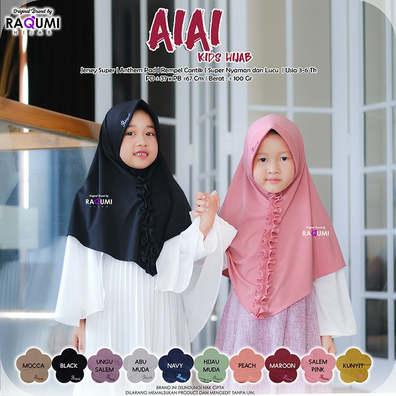 AIAI Kids Hijab Berlabel ORI Raqumi Hijab Bahan Jersey Super Tebal dan Adem Sangat Nyaman dipakai an