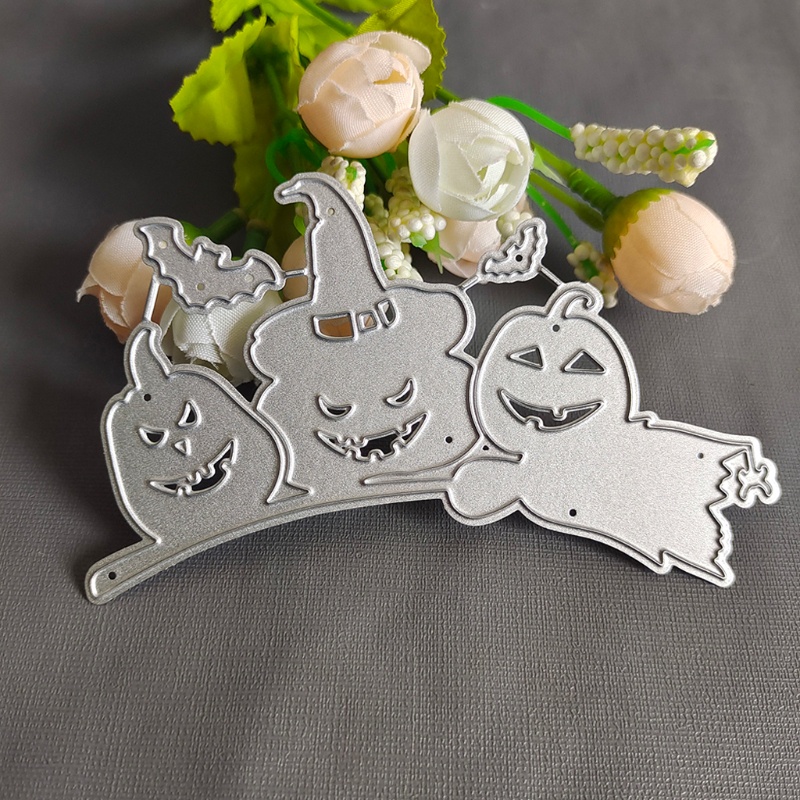 Cetakan Stensil Cutting Dies Motif Labu Halloween Bahan Metal Untuk Scrapbook / Craft DIY