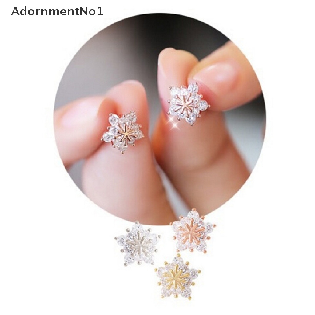 (AdornmentNo1) Anting Tusuk Bentuk Bintang / Snowflake Aksen Kristal Untuk Perhiasan Wanita