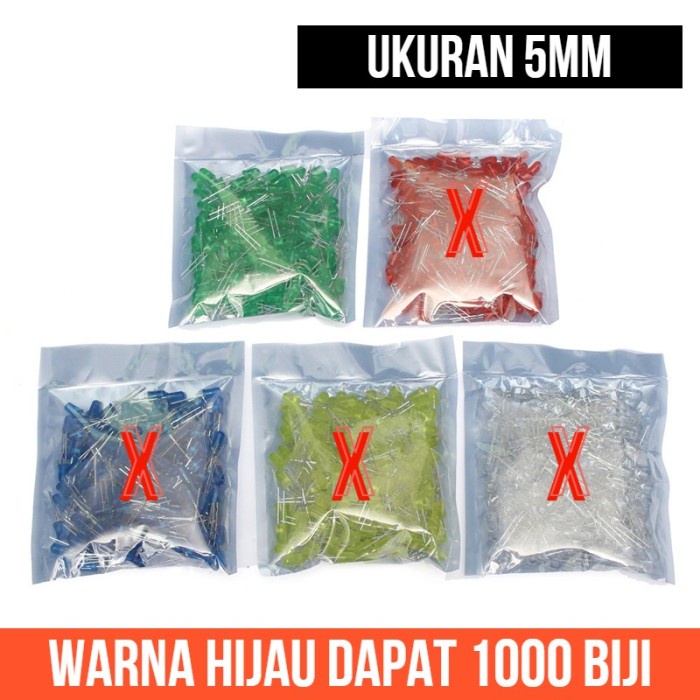 LED Hijau Green 5mm 5 mm1000pcs 1000 pcs pack pak 1 plastik