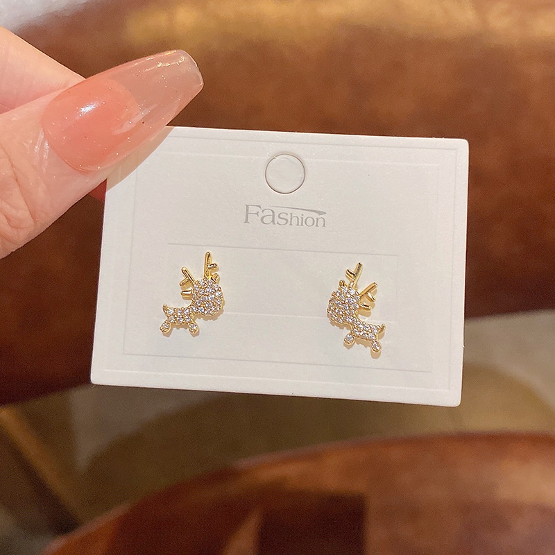 Anting Tusuk Sterling silver 925 Desain Rusa Hias Zircon Untuk Wanita