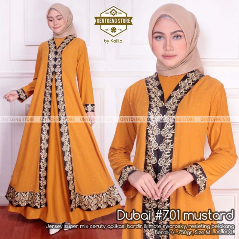 DUBAI 701 BY OENTOENG STORE / GAMIS ABAYA BAHAN JERSEY MIX CERUTY WARNA MUSTARD