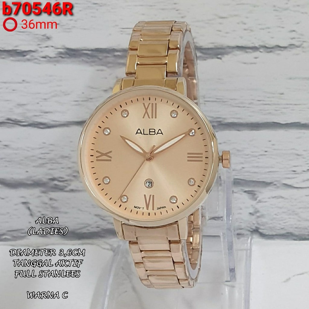 JAM TANGAN WANITA ALBA RANTAI BODY BULAT POLOS DIAMOND TANGGAL AKTIF