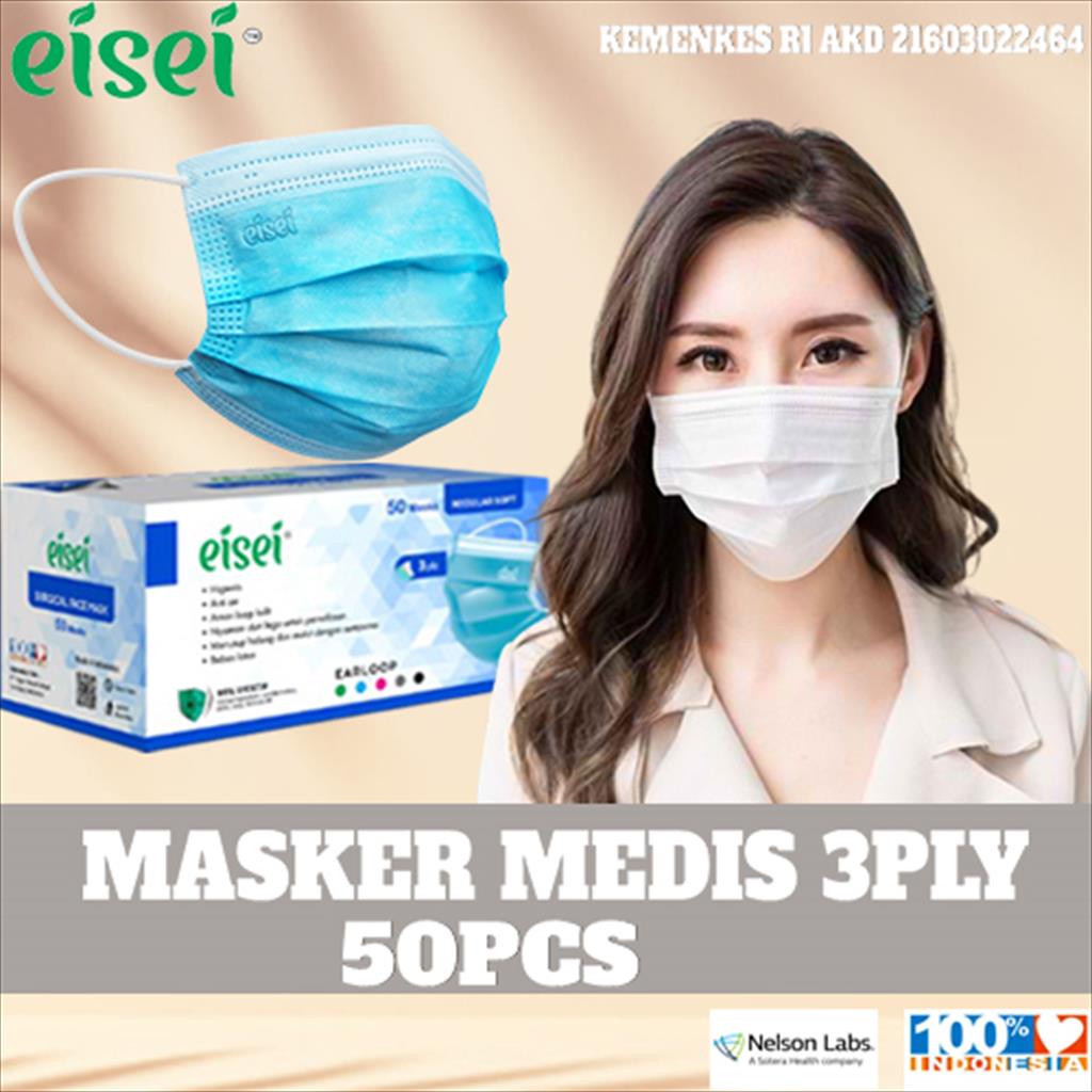 Masker Medis Eisei Earloop 3Ply/ Masker Medis Headloop/ Masker Medis Hijab Isi 50PCS