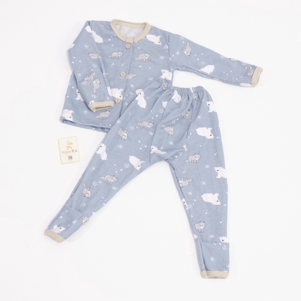 Winteku Setelan Piyama Panjang Bayi Kancing Depan Motif New Born 1 2 Tahun Pajamas Baju Pakaian Baru Lahir Bayi