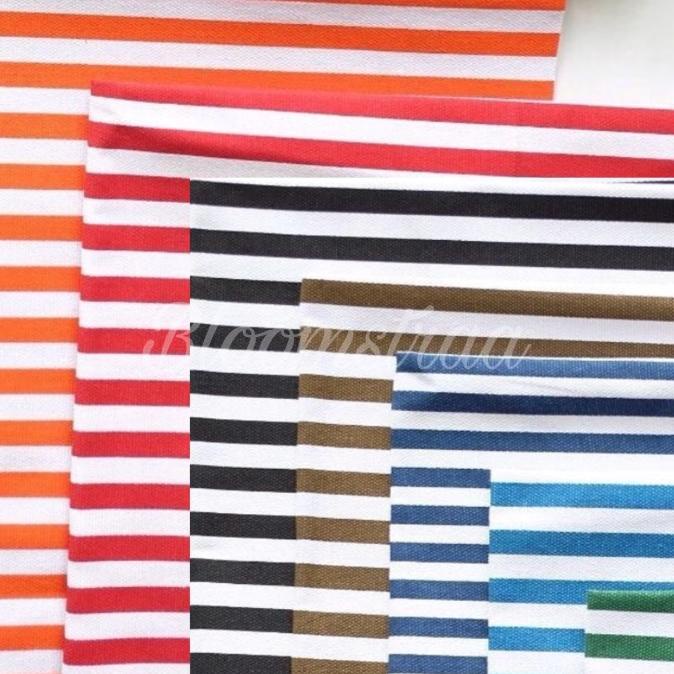 Kain Kanvas stripe canvas meteran motif garis besar biru merah salur