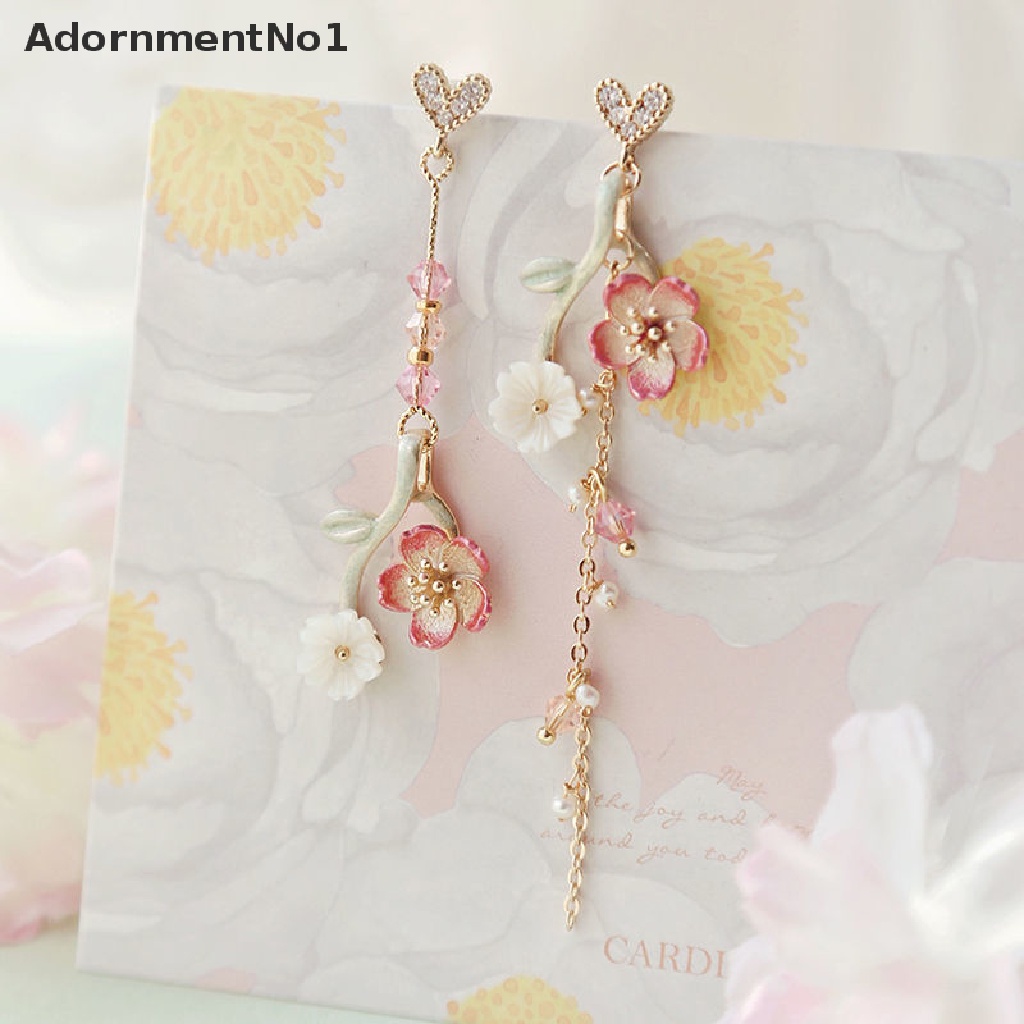 (AdornmentNo1) Anting Gantung Panjang Kait Motif Kucing + Bunga Aksen Hollow Untuk Perhiasan Wanita