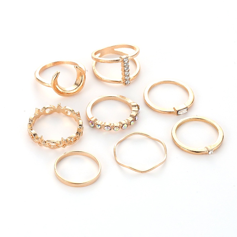 11 Pcs / set Cincin Kombinasi Desain Bulan Aksen Berlian Gaya Eropa Amerika