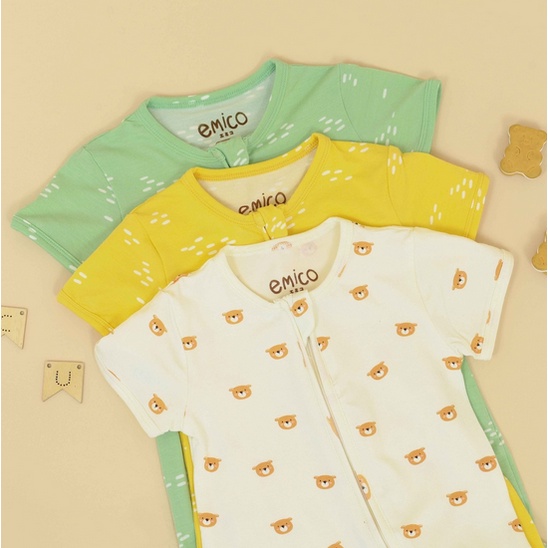 Emico TENCEL™ Baby Romper Short - Baju Anak Bayi Zipper Tencel Resleting Playsuit Halus Lengan Kaki Pendek Jumper