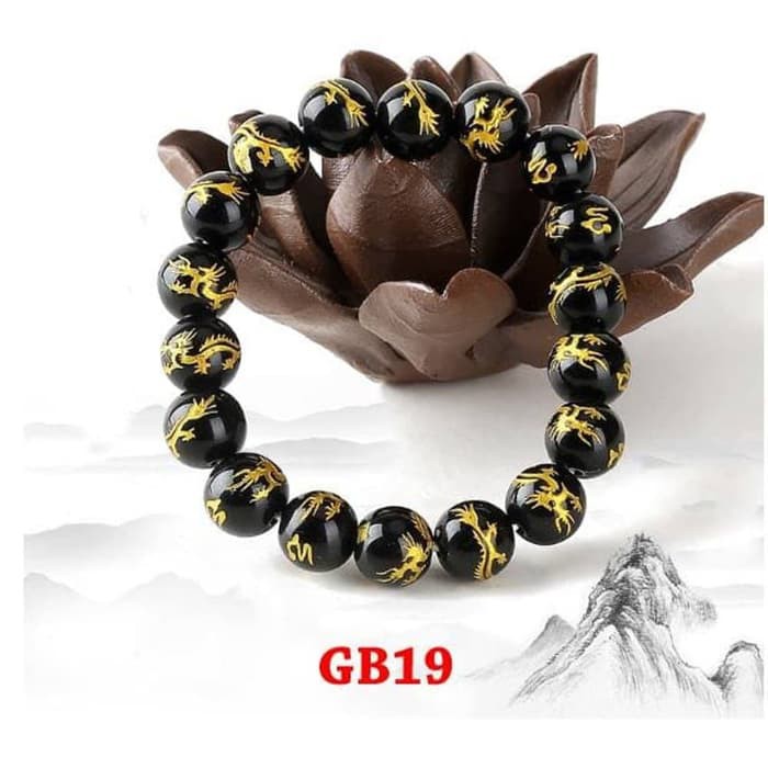 [Bayar Di Tempat] GELANG BATU GIOK HITAM UKIR NAGA ASLII