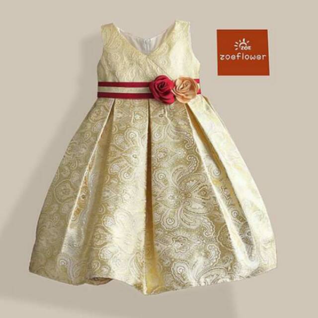 [ DISCOUNT SALE ] Dress Pesta Big Cutting Warna Emas Gold Zoe Flower