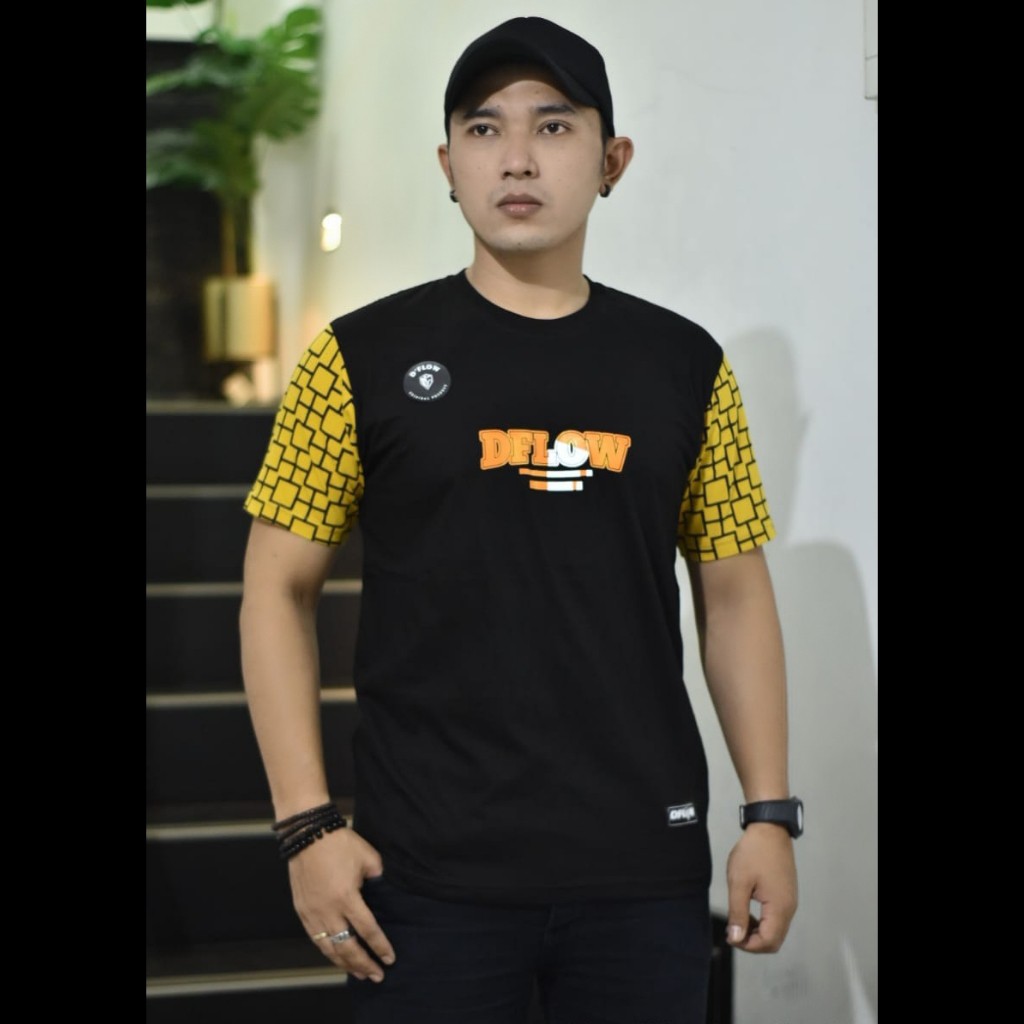 ORIGINAL KAOS DISTRO DFLOW ORIGINAL FREE STICKER | FASHION | BAJU DISTRO ORIGINAL | HITAM YELLOW