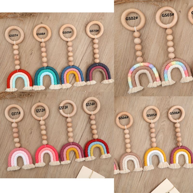 Mary Mainan Rattle Teether Kayu Alami Handmade Warna Pelangi Untuk Bayi