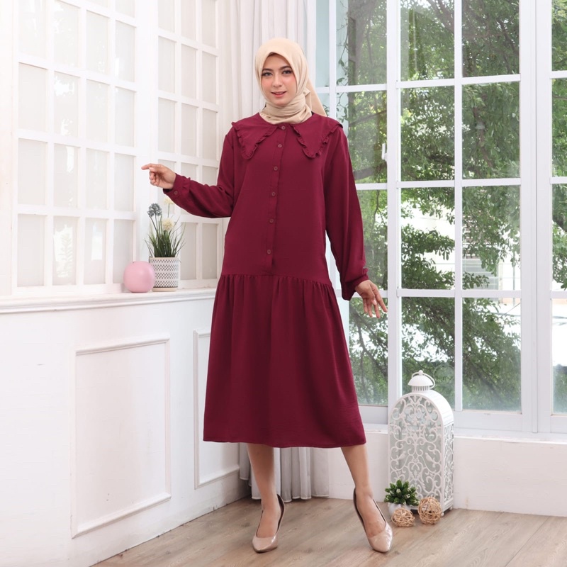 351 MIDI DRESS CRINKLE JUMBO XXL BIGSIZE MUSLIM POLOS RAYON MURAH PGMTA GROSIR KERAH KANCING BUSUI