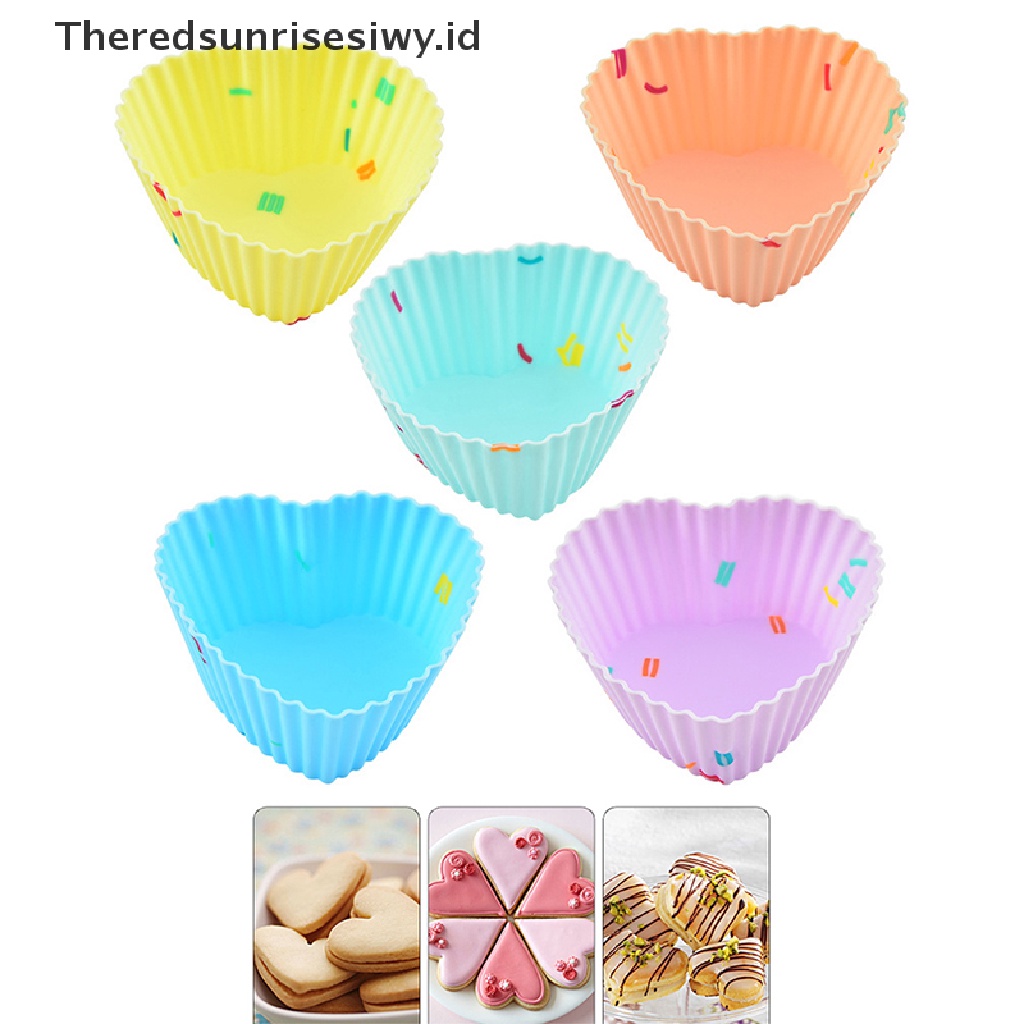 # Alat Rumah Tangga # 4pcs Cetakan Cupcake Muffin Bentuk Hati Bahan Silikon