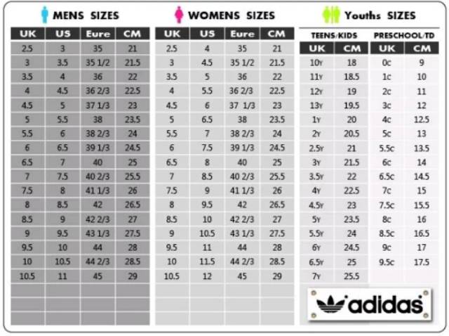 adidas neo size guide