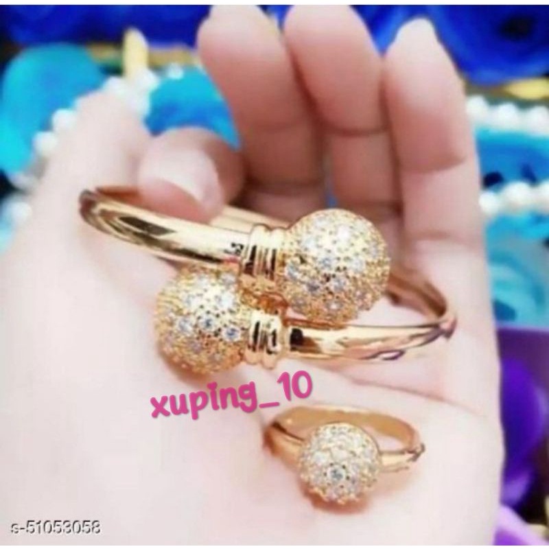 PERHIASAN XUPING GELANG PERMATA BOLA BANGLE +  CINCIN