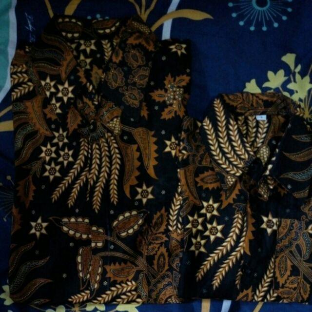 Kemeja Batik Couple Ayah Ibu Dan Anak Motif Manggar Kuning