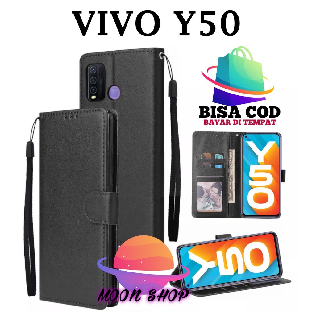 VIVO Y50 FLIP LEATHER CASE PREMIUM-FLIP WALLET CASE KULIT UNTUK VIVO Y50 - CASING DOMPET-FLIP COVER 