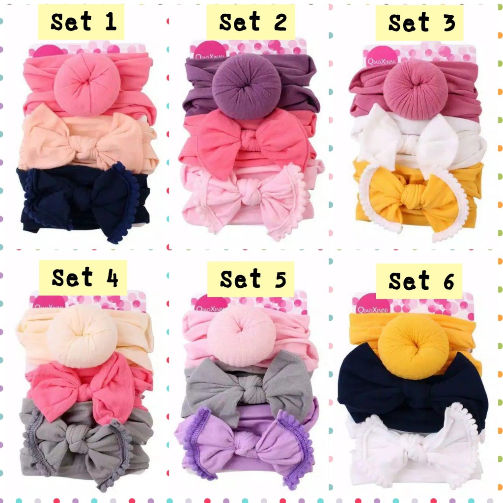 Bandana Set isi 3 Motif Berbeda Beda / Headband Bayi Newborn Anak Perempuan / Bandana Bayi Lucu