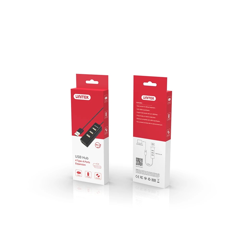 UNITEK USB HUB 2.0 | 4 Ports 80cm Cable Y-2140