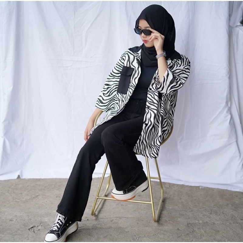 Tq88indonesia Fashion Kemeja Wanita Terbaru / Kemeja BON SHIRT OVERSIZE KEMEJA WANITA / Kemeja Lengan Panjang Wanita / Kemeja Santai cewek / Ootd / Kemeja Motif Zebra