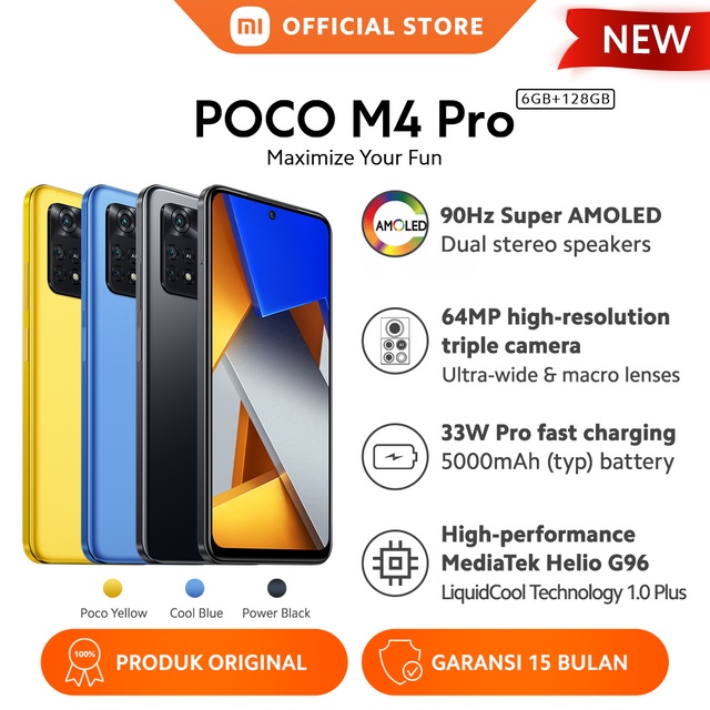 POCO M4 Pro (6GB+128GB) Helio G96 64MP Triple Kamera Layar Super AMOLED FHD+ 6,43″ 90Hz 5000mAh