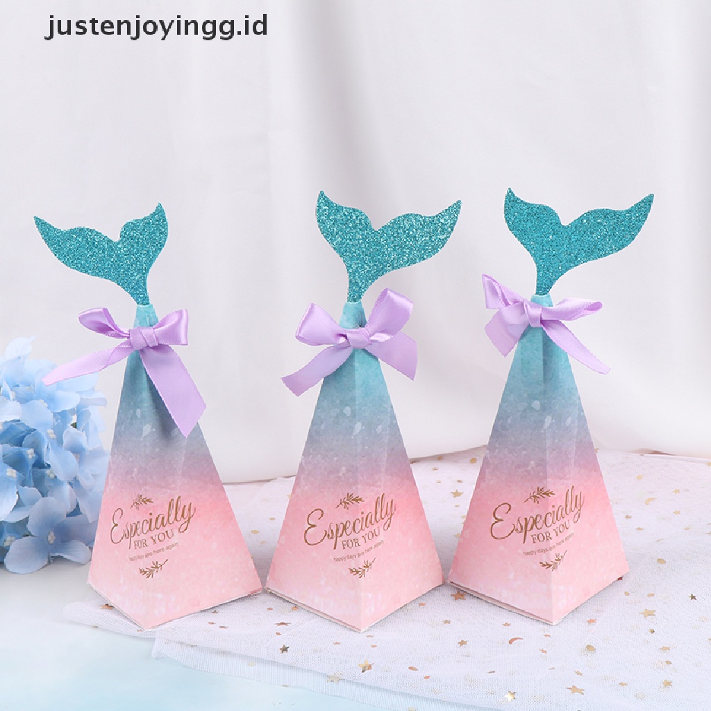 10pcs Kotak Permen Desain Ekor Mermaid Warna-Warni Untuk Hadiah Pernikahan