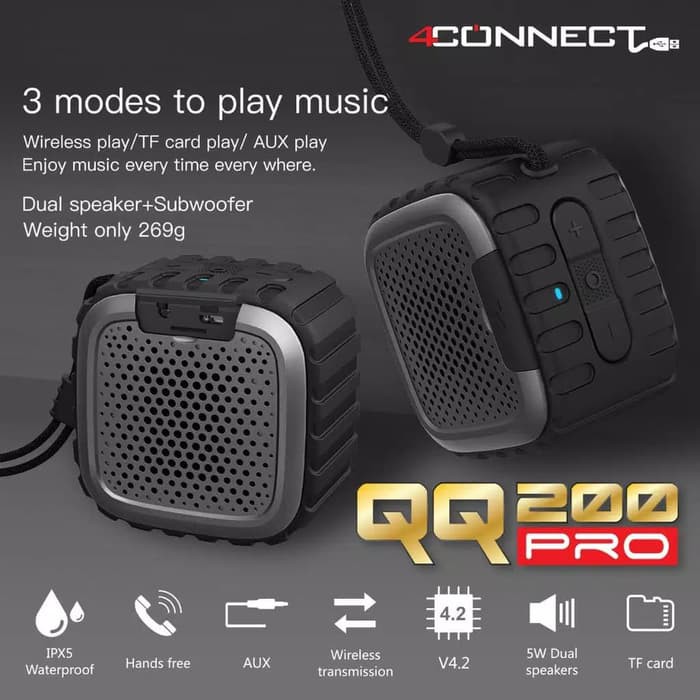 4Connect QQ200 Pro TWS Bluetooth Waterproof Speaker with Sd Card AUX