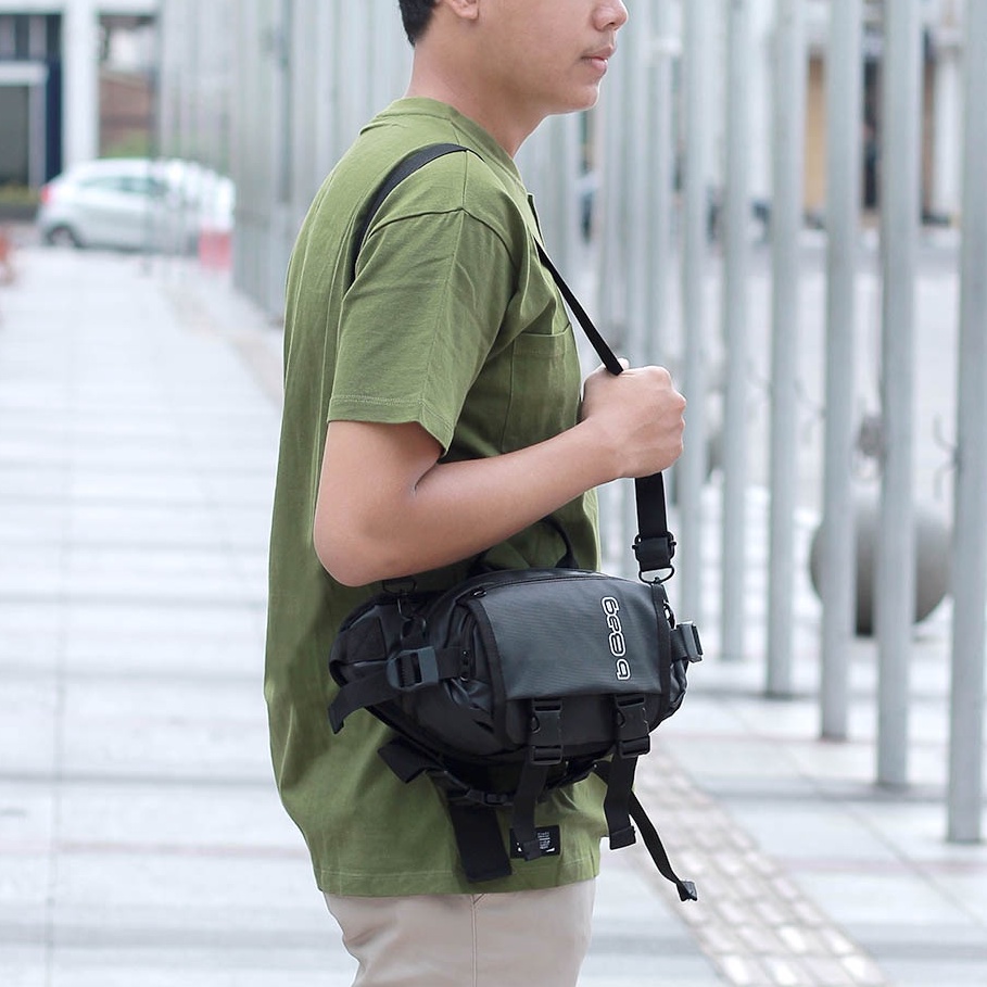 Tas Selempang Sling Bag Pria Anti Air Waterproof Keren Tas Bahu Waistbag Pria Hitam dan Hijau Army