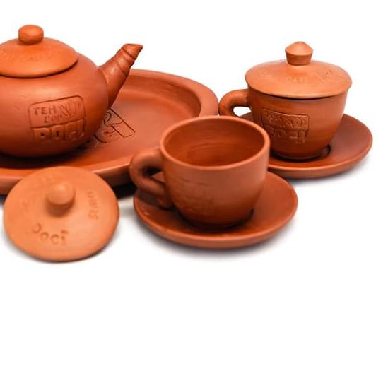 ➻ Poci Set Teh Tanah Liat Tipe Waluh - Perangkat Minum Teh + Teh Poci Kuning Lusinan ✻
