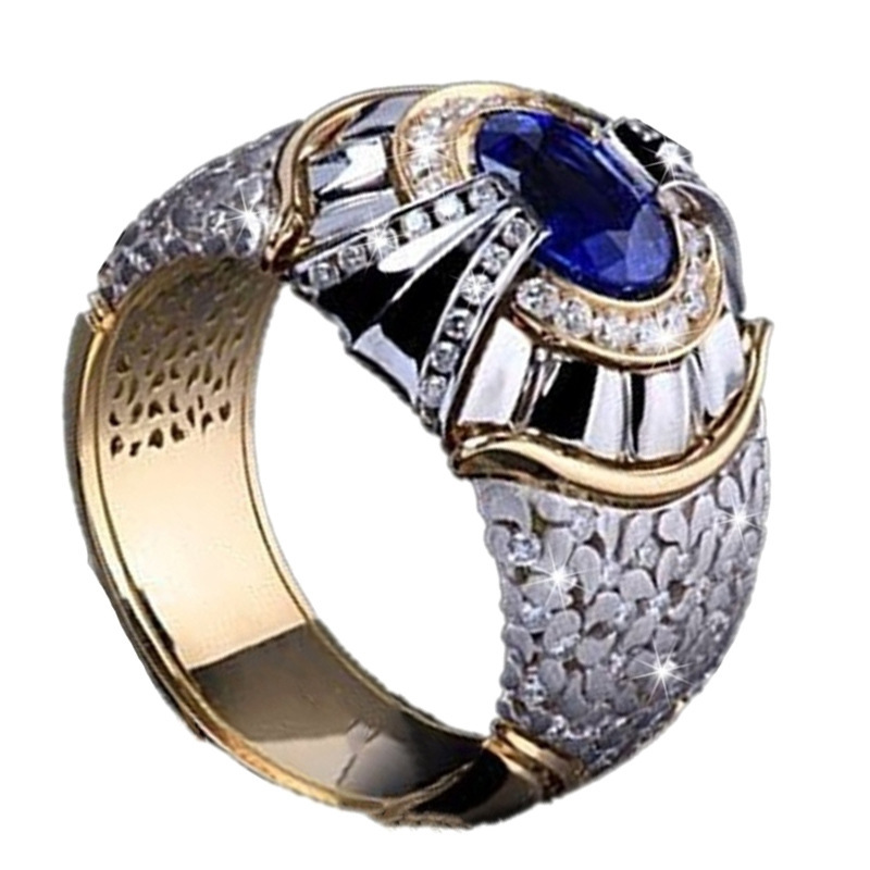 Cincin Emas Dengan Batu Zircon Biru Natural Untuk Pria