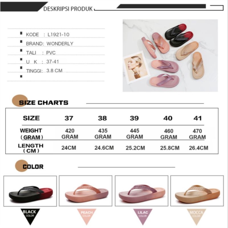 L1921-10 [WONDERLY] Sandal Jepit Hak Sendal Jepit Jelly Wanita Sandal Gliter Karet Sandal Jepit Murah