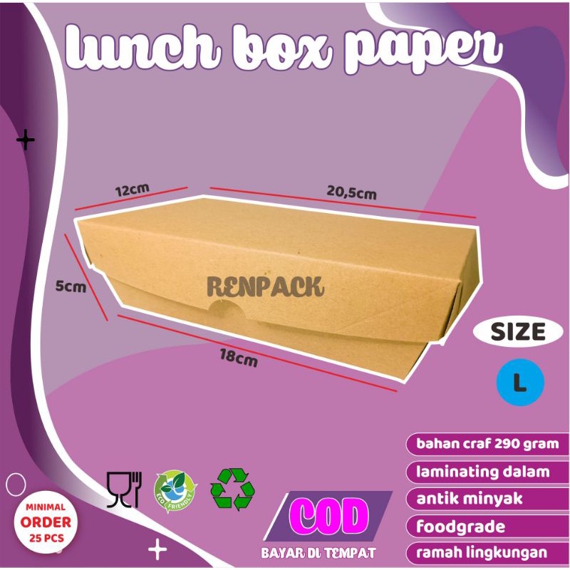 Lunch Box Paper Kraft Coklat Laminasi Ukuran l Tebal  Kotak Makan Kertas Nasi Kekinian ayam geprek