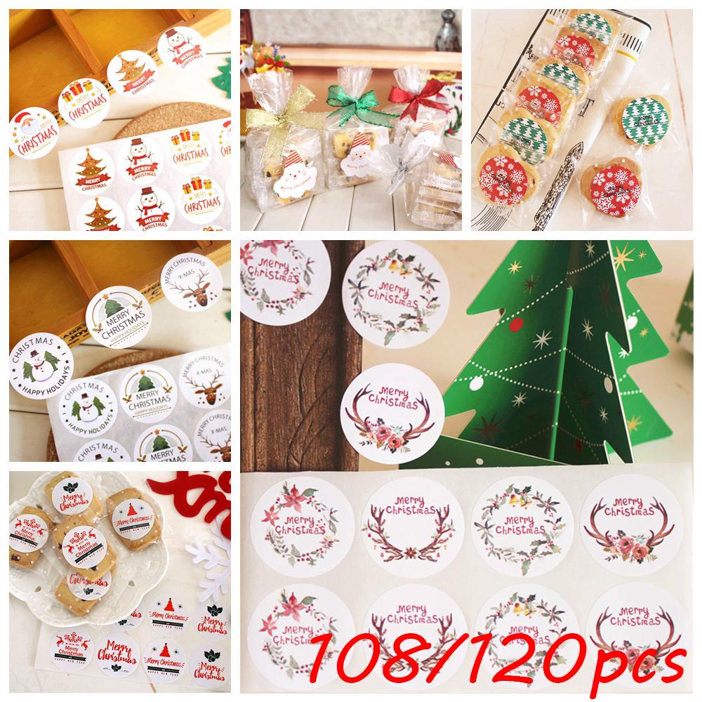 Preva 108/120pcs Kertas Kado Stiker Perlengkapan Pesta Gift Box Baking Perhiasan Sealing Craft Merry Christmas